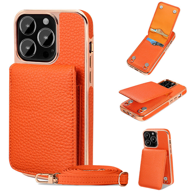 Tech&Guard Litchi Wallet Lanyard Case - Card Holder for iPhone 11/12/13/14/15