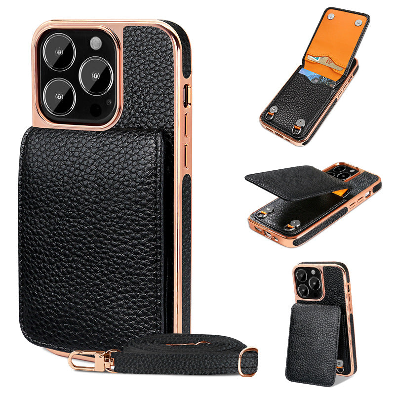 Tech&Guard Litchi Wallet Lanyard Case - Card Holder for iPhone 11/12/13/14/15