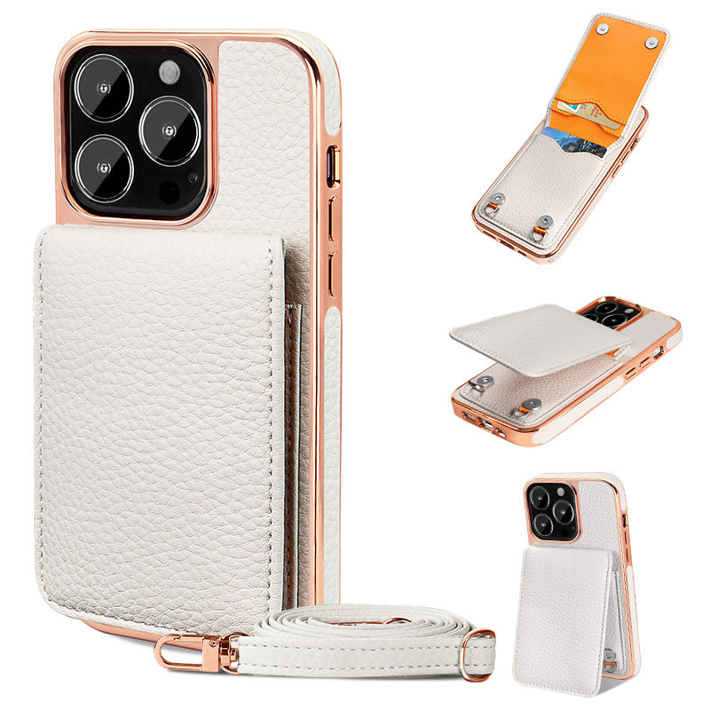 Litchi Wallet Lanyard Case - Card Holder