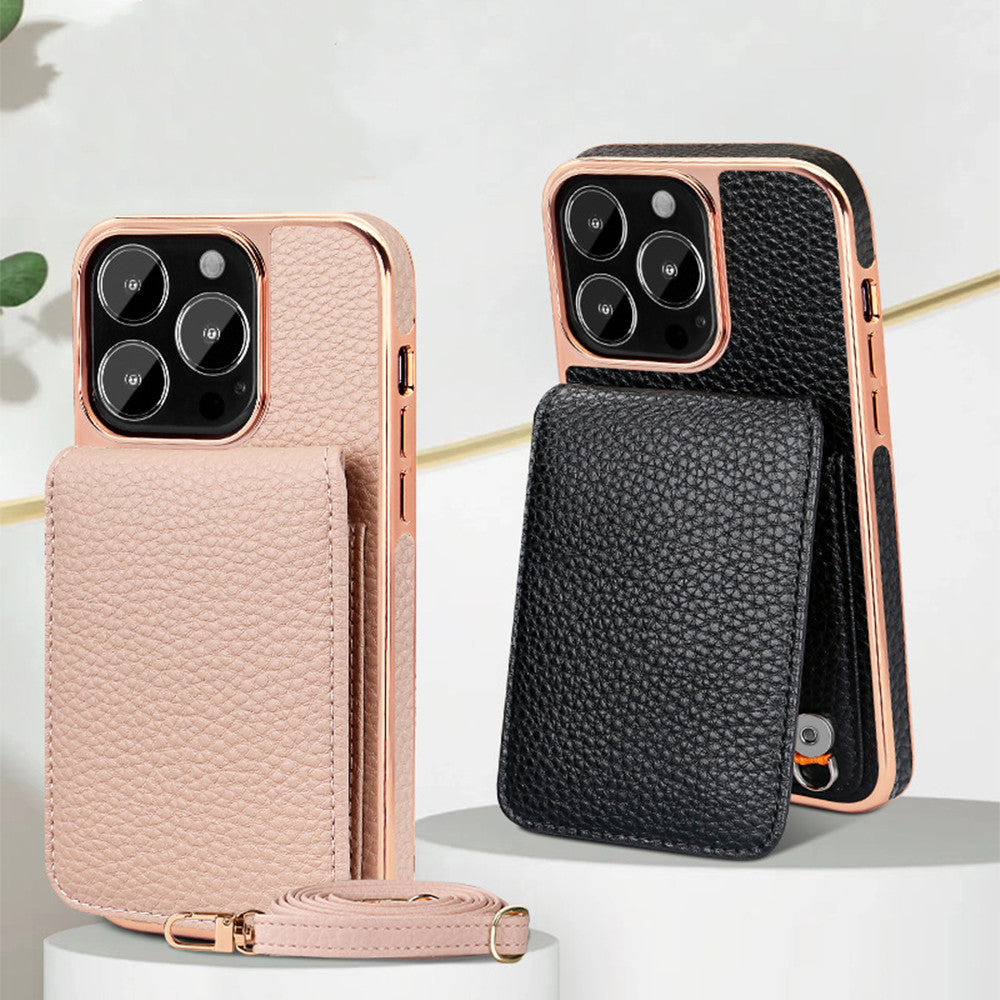 Litchi Wallet Lanyard Case - Card Holder